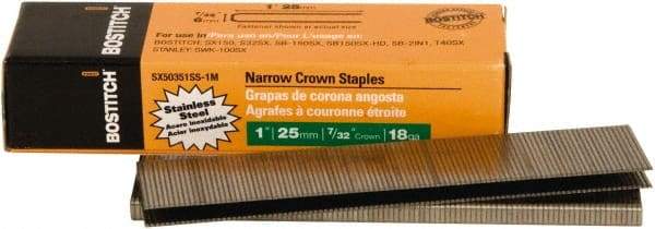 Stanley Bostitch - 1" Long x 7/32" Wide, 18 Gauge Narrow Crown Construction Staple - Steel, Chisel Point - Benchmark Tooling