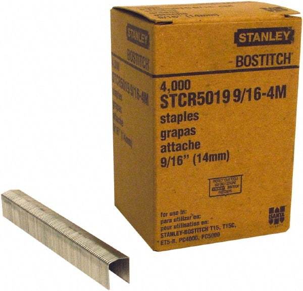 Stanley Bostitch - 9/16" Long x 7/16" Wide, 18 Gauge Crowned Construction Staple - Steel, Chisel Point - Benchmark Tooling