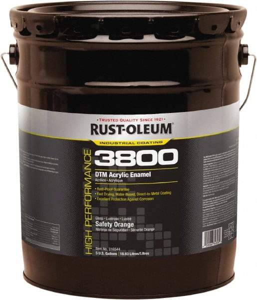 Rust-Oleum - 5 Gal Safety Orange Gloss Finish Acrylic Enamel Paint - 150 to 270 Sq Ft per Gal, Interior/Exterior, Direct to Metal - Benchmark Tooling