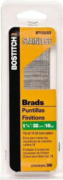 Stanley Bostitch - 18 Gauge 0.05" Shank Diam 1-1/4" Long Brad Nails for Power Nailers - Stainless Steel, Ring Shank, Straight Stick Adhesive Collation, Brad Head, Chisel Point - Benchmark Tooling