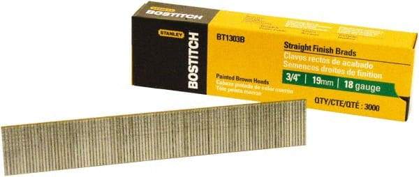 Stanley Bostitch - 18 Gauge 0.05" Shank Diam 3/4" Long Brad Nails for Power Nailers - Steel, Bright Finish, Ring Shank, Straight Stick Adhesive Collation, Brad Head, Chisel Point - Benchmark Tooling