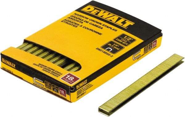 DeWALT - 1/2" Long x 1/4" Wide, 18 Gauge Crowned Construction Staple - Steel, Copper Finish, Chisel Point - Benchmark Tooling