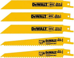 DeWALT - 5 Pieces, 6" Long x 0.04" Thickness, Bi-Metal Reciprocating Saw Blade Set - Straight Profile, 6 to 18 Teeth, Toothed Edge - Benchmark Tooling