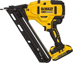 DeWALT - Cordless Finish Nailer Kit - 15 Gauge Nail Diam, 1-1/4 to 2-1/2" Long Nail, Includes DCB203 2Ah Battery, Carry Bag & Charger - Benchmark Tooling