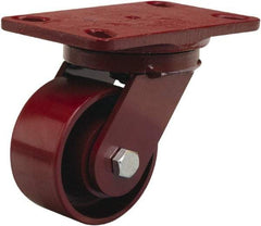 Hamilton - 4" Diam x 2" Wide x 5-5/8" OAH Top Plate Mount Swivel Caster - Cast Iron, 1,000 Lb Capacity, Sealed Precision Ball Bearing, 4-1/2 x 6-1/2" Plate - Benchmark Tooling