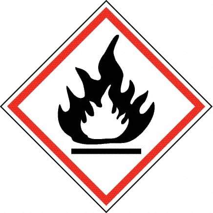 NMC - Hazardous Materials Label, Header: Flammable Warning - Legend: GHS - Graphic, English, Black & Red, 2" Long x 2" High, No Coating - Benchmark Tooling