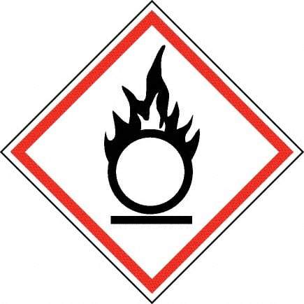 NMC - Hazardous Materials Label, Header: Oxidizer Warning - Legend: GHS - Graphic, English, Black & Red, 2" Long x 2" High, No Coating - Benchmark Tooling