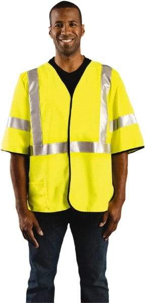 OccuNomix - Size 4XL Flame Resistant/Retardant Yellow Solid General Purpose Vest - 56 to 58" Chest, ANSI 107-2015, ASTM F1506, ATPV=7.1 cal/Sq cm, NFPA 70E/HRC=1, Hook & Loop Closure, 1 Pocket, Polyester Blend - Benchmark Tooling