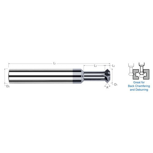 ‎Double Angle Shank Cutters - 0.3125″ (5/16″) Cutter Diameter × 0.1260″ Width × 2.1250″ (2-1/8″) Neck Length Carbide Double Angle Shank Cutter, 6 Flutes, AlTiN Coated - Exact Industrial Supply