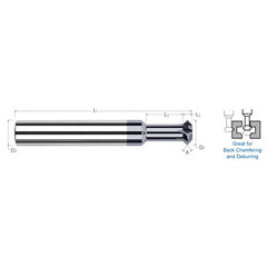 Double Angle Shank Cutters - 0.2500″ (1/4″) Cutter Diameter × 0.2160″ Width × 1.0000″ (1″) Neck Length Carbide Double Angle Shank Cutter, 4 Flutes, AlTiN Coated - Exact Industrial Supply