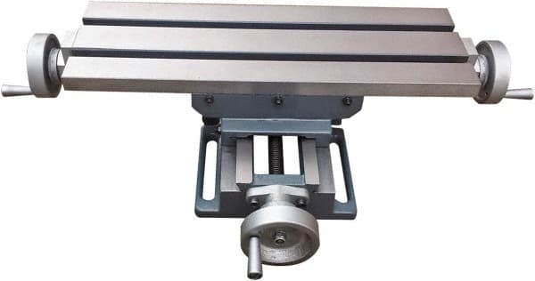 Interstate - 6-1/8" Table Width x 18-5/8" Table Length, 9" Cross Travel x 13" Longitudinal Travel, Slide Machining Table - 5.28" Overall Height, Two 1/2" Longitudinal T Slots - Benchmark Tooling