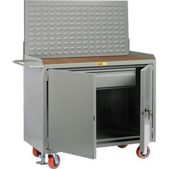 Little Giant - 3,600 Lb Capacity, 2 Shelf, 1 Drawer, 2 Door Mobile Bench Cabinet with Louvered Panel - 53" Wide x 24" Deep x 43" High, Steel, Gray - Benchmark Tooling