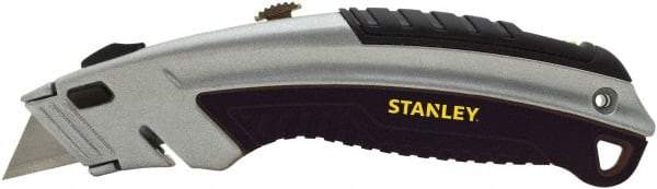 Stanley - Retractable Utility Knife - 2-7/16" Blade, Silver & Black Cast Metal Handle, 3 Blades Included - Benchmark Tooling