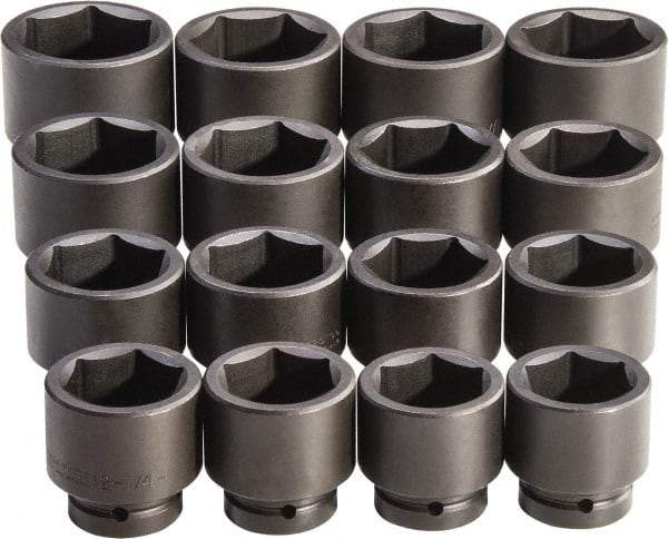 Proto - 16 Piece 1" Drive Full Polish Finish Impact Socket Set - 6 Points, 2-1/16" to 3" Range, Inch Measurement Standard - Benchmark Tooling