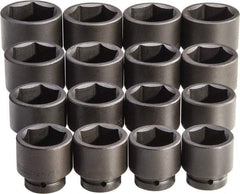Proto - 16 Piece 1" Drive Full Polish Finish Impact Socket Set - 6 Points, 2-1/16" to 3" Range, Inch Measurement Standard - Benchmark Tooling