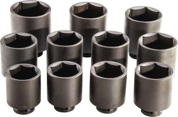 Proto - 11 Piece 1" Drive Full Polish Finish Deep Well Impact Socket Set - 6 Points, 3-1/8" to 4-1/2" Range, Inch Measurement Standard - Benchmark Tooling