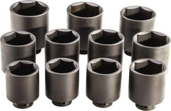 Proto - 11 Piece 1" Drive Full Polish Finish Deep Well Impact Socket Set - 6 Points, 3-1/8" to 4-1/2" Range, Inch Measurement Standard - Benchmark Tooling