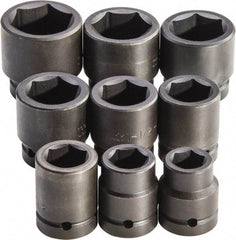 Proto - 9 Piece 1" Drive Full Polish Finish Impact Socket Set - 6 Points, 1" to 2" Range, Inch Measurement Standard - Benchmark Tooling