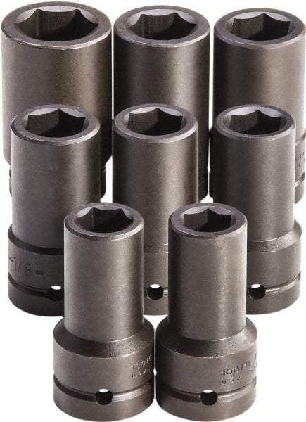 Proto - 8 Piece 1" Drive Full Polish Finish Deep Well Impact Socket Set - 6 Points, 7/8" to 1-1/2" Range, Inch Measurement Standard - Benchmark Tooling