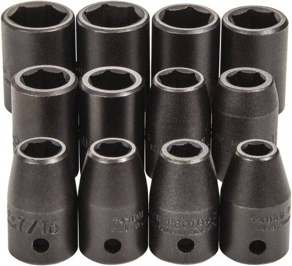 Proto - 12 Piece 1/2" Drive Full Polish Finish Impact Socket Set - 6 Points, 3/4" to 3/4" (8mm to 19mm) Range, Inch/Metric Measurement Standard - Benchmark Tooling