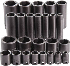 Proto - 25 Piece 3/8" Drive Full Polish Finish Deep Well Impact Socket Set - 6 Points, 1" to 1" Range, Inch Measurement Standard - Benchmark Tooling
