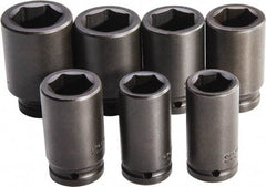 Proto - 7 Piece 3/4" Drive Full Polish Finish Deep Well Impact Socket Set - 6 Points, 26mm to 38mm Range, Metric Measurement Standard - Benchmark Tooling