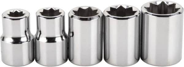 Proto - 5 Piece 3/8" Drive Full Polish Finish Socket Set - 8 Points, 1/4" to 1/2" Range, Inch Measurement Standard - Benchmark Tooling