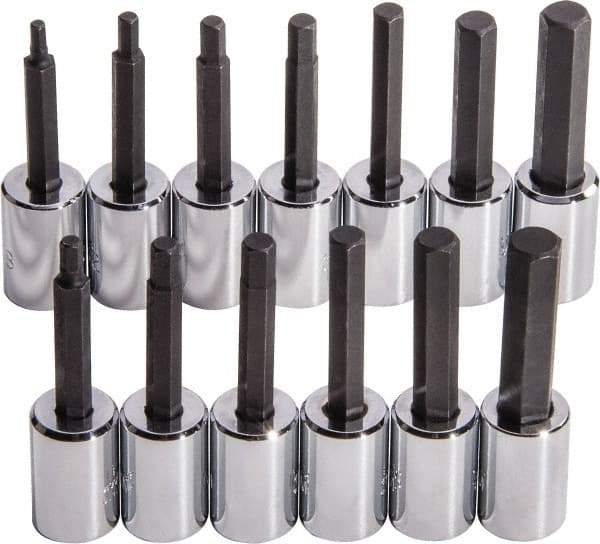 Proto - 13 Piece 3/8" Drive Standard Socket Set - 6 & 12 Points, 3/8 to 3/8", 4 to 10mm, Inch/Metric Measurement Standard - Benchmark Tooling