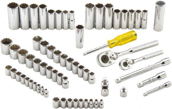 Proto - 65 Piece 1/4" & 3/8" Drive Full Polish Finish Deep Well Socket Set - 6, 12 Points, 1/4" to 7/8" (4mm to 19mm) Range, Inch/Metric Measurement Standard - Benchmark Tooling