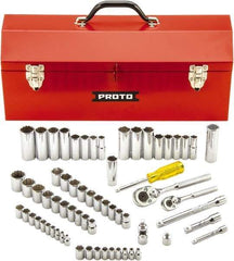 Proto - 65 Piece 1/4" & 3/8" Drive Full Polish Finish Deep Well Socket Set - 6, 12 Points, 1/4" to 7/8" (4mm to 19mm) Range, Inch/Metric Measurement Standard - Benchmark Tooling