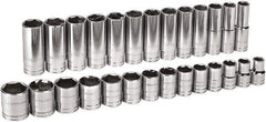 GearWrench - 27 Piece 1/2" Drive Chrome Finish Deep Well Socket Set - 6 Points, 7/16" to 1-1/2" Range, Inch Measurement Standard - Benchmark Tooling