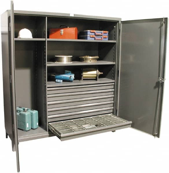 Strong Hold - 4 Shelf 6 Bin Locking Storage Cabinet - Steel, 72" Wide x 24" Deep x 78" High, Dark Gray - Benchmark Tooling