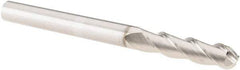 SGS - 1/4" Diam, 1" LOC, 3 Flute Solid Carbide Ball End Mill - TiB2 Finish, Single End, 3" OAL, 1/4" Shank Diam, Spiral Flute - Benchmark Tooling
