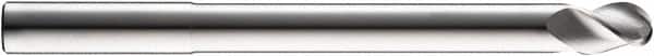 SGS - 3/8" Diam, 1/2" LOC, 3 Flute Solid Carbide Ball End Mill - Uncoated, Single End, 4" OAL, 3/8" Shank Diam, Spiral Flute - Benchmark Tooling