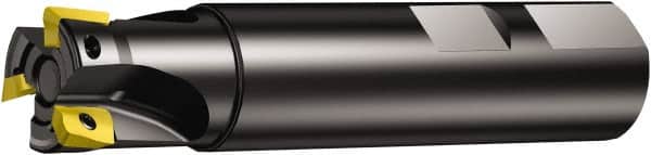 Sandvik Coromant - 1" Cut Diam, 10.0076mm Max Depth of Cut, 3/4" Shank Diam, 3-1/2" OAL, Indexable Square Shoulder Ramping End Mill - R390-11.. Inserts, Weldon Shank, 90° Lead Angle, Through Coolant, Series CoroMill 390 - Benchmark Tooling