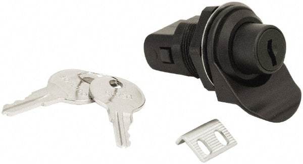 Made in USA - 2.07" Long x 1.13" Wide x .98" High, Push Knob Latch - Plastic, with Black Finish - Benchmark Tooling