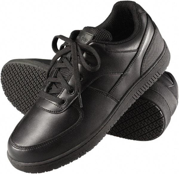 Genuine Grip - Men's Size 10.5 Wide Width Plain Work Shoe - Black, Leather Upper, Rubber Outsole, 4" High, Dielectric, Non-Slip - Benchmark Tooling