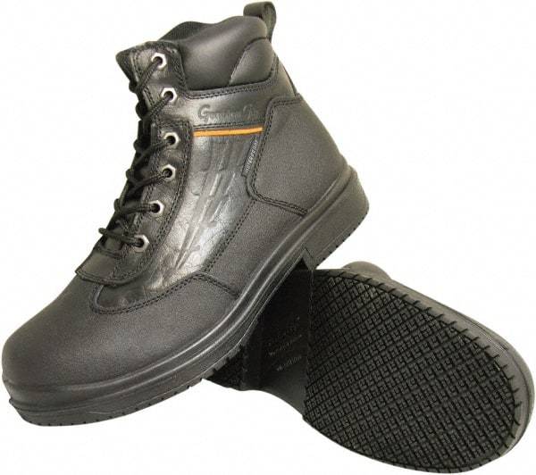 Genuine Grip - Unisex Size 6.5 Wide Width Steel Work Boot - Black, Leather Upper, Rubber Outsole, 6" High, Dielectric, Non-Slip, Waterproof - Benchmark Tooling