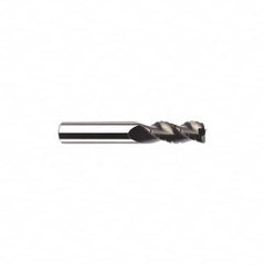 SGS - 3/8" Diam, Coarse Pitch, 1/2" LOC, 3 Flute Solid Carbide 0.02" Corner Radius Roughing End Mill - TiB2 Finish, 4" OAL, 3/8" Shank Diam, Single End, Extended Reach, Centercutting, 38° Helix - Benchmark Tooling