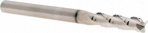 SGS - 1/4" Diam, Coarse Pitch, 1" LOC, 3 Flute Solid Carbide 0.02" Corner Radius Roughing End Mill - TiB2 Finish, 3" OAL, 1/4" Shank Diam, Single End, Centercutting, 38° Helix - Benchmark Tooling