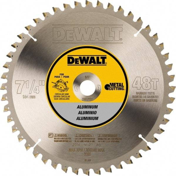 DeWALT - 7-1/4" Diam, 5/8" Arbor Hole Diam, 48 Tooth Wet & Dry Cut Saw Blade - Steel, Crosscutting Action, Standard Round Arbor - Benchmark Tooling