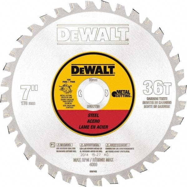 DeWALT - 7" Diam, 25/32" Arbor Hole Diam, 36 Tooth Wet & Dry Cut Saw Blade - Steel, Crosscutting Action, Standard Round Arbor - Benchmark Tooling