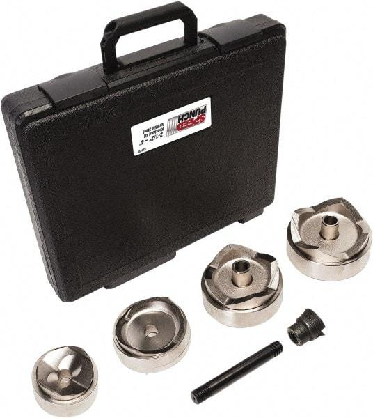 Greenlee - 7 Piece, 2.914 to 4.544" Punch Hole Diam, Power Knockout Set - Round Punch, 10 Gage Mild Steel - Benchmark Tooling