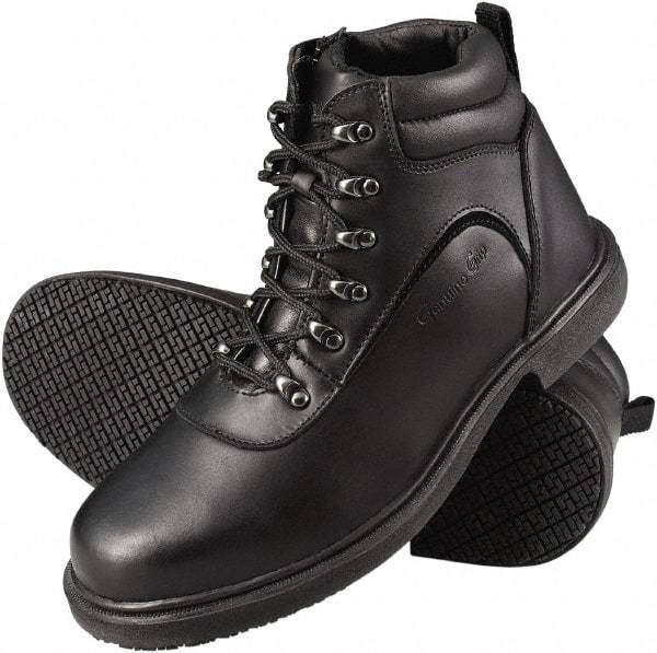 Genuine Grip - Unisex Size 13 Medium Width Steel Work Boot - Black, Leather Upper, Rubber Outsole, 6" High, Dielectric, Non-Slip - Benchmark Tooling