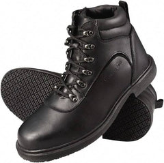 Genuine Grip - Unisex Size 6.5 Medium Width Steel Work Boot - Black, Leather Upper, Rubber Outsole, 6" High, Dielectric, Non-Slip - Benchmark Tooling