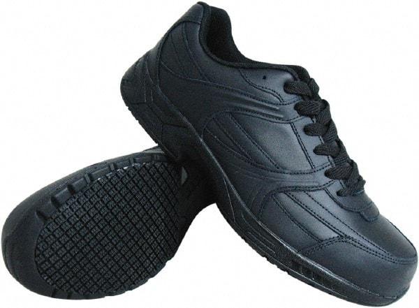 Genuine Grip - Unisex Size 4.5 Medium Width Steel Work Shoe - Black, Leather Upper, Rubber Outsole, 4" High, Dielectric, Non-Slip - Benchmark Tooling