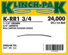 Klinch-Pak - 3/4" Long x 1-1/4" Wide, 0 Gauge Wide Crown Construction Staple - Steel, Copper Finish, Chisel Point - Benchmark Tooling