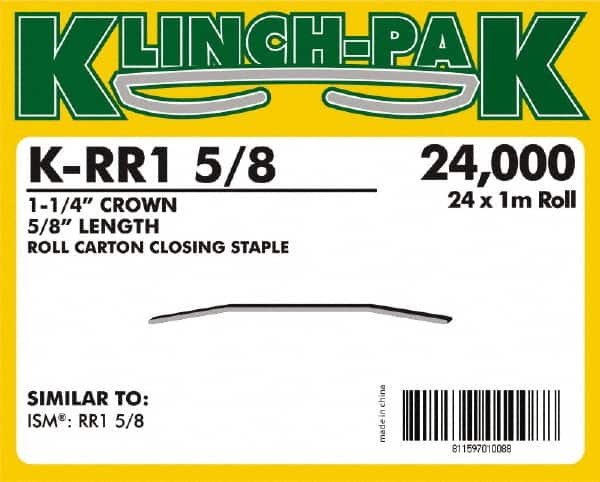 Klinch-Pak - 5/8" Long x 1-1/4" Wide, 0 Gauge Wide Crown Construction Staple - Steel, Copper Finish, Chisel Point - Benchmark Tooling