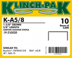 Klinch-Pak - 5/8" Long x 1-3/8" Wide, 0 Gauge Wide Crown Construction Staple - Steel, Copper Finish, Chisel Point - Benchmark Tooling