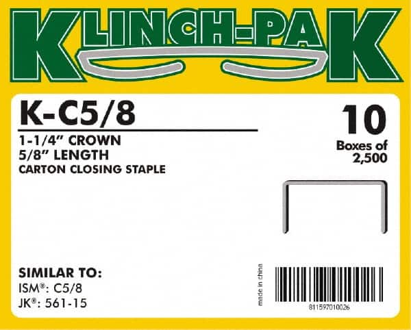 Klinch-Pak - 5/8" Long x 1-1/4" Wide, 0 Gauge Wide Crown Construction Staple - Steel, Copper Finish, Chisel Point - Benchmark Tooling